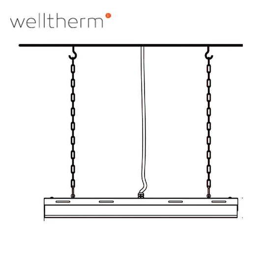 Welltherm Donkerstraler HPI industriële keramische straler pendel montage